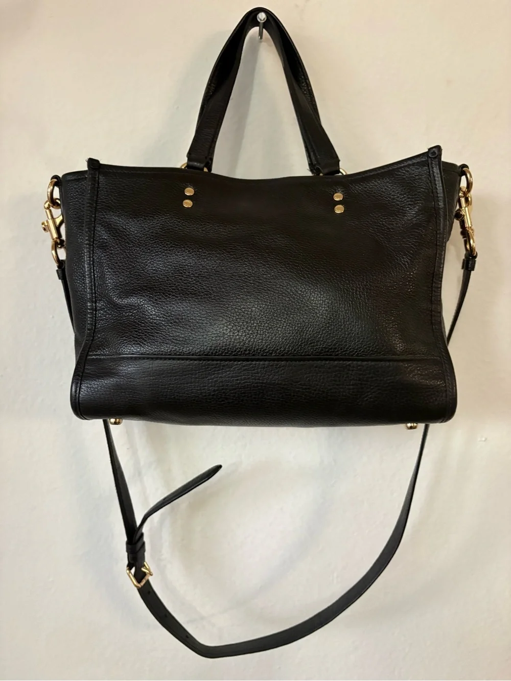Black Leather Tote Bag with Removable Strap